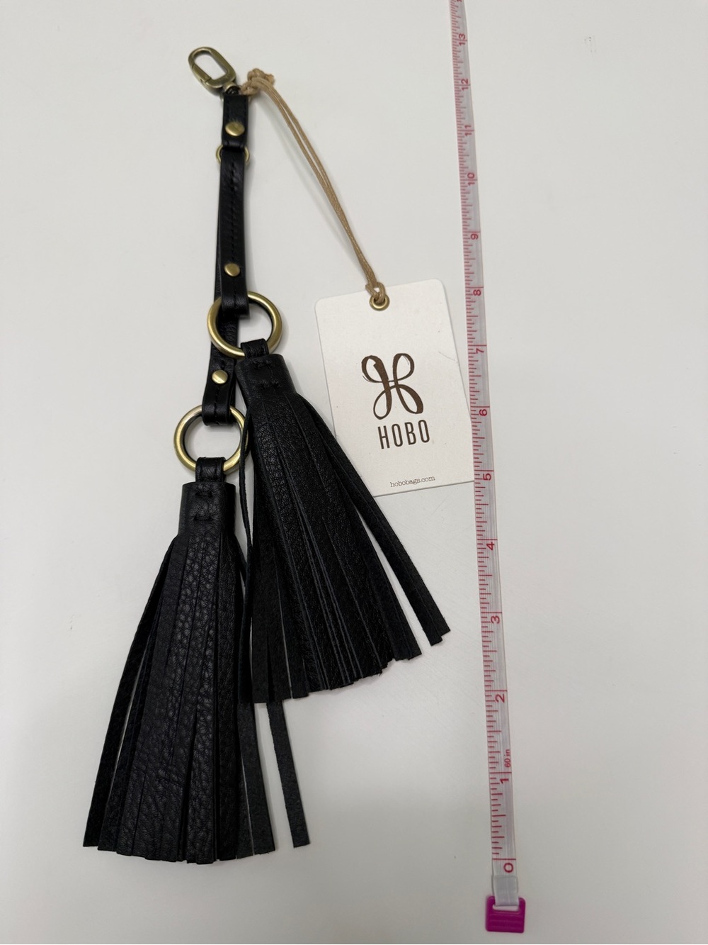 HOBO Black Leather Tassel Keychain Charm
